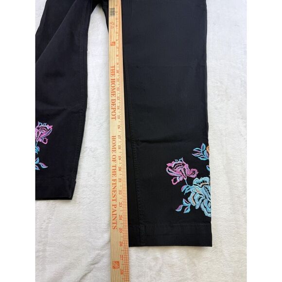 Slim-sation Pants Womens 12 Black Embroidered Floral Stretch Pull On Cropped - Picture 9 of 11